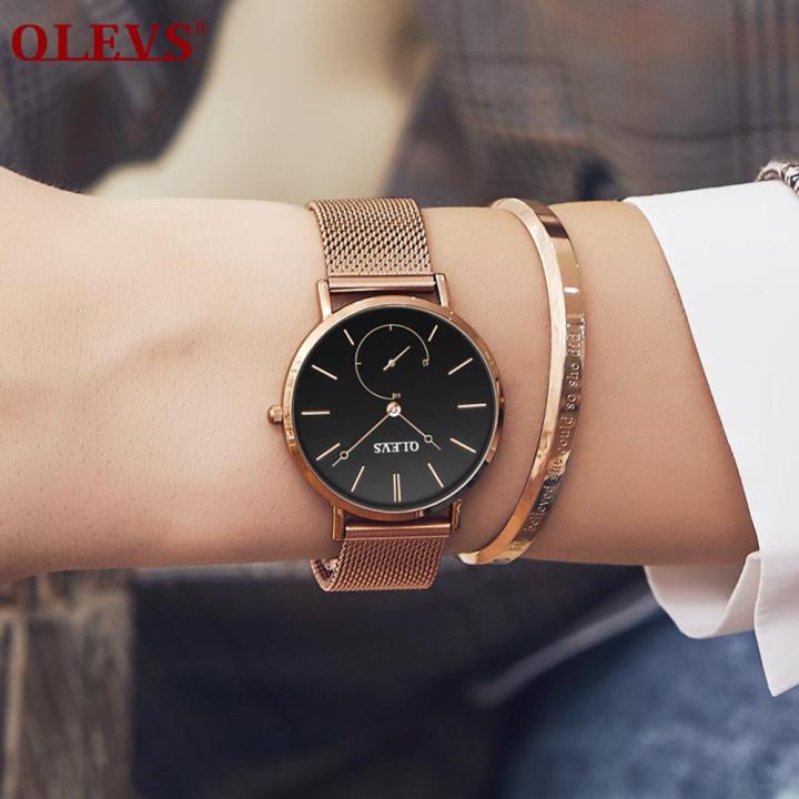 olevs-luxury-original-นาฬิกาข้อมือผู้หญิง-milanese-สายเหล็กทองคำสีกุหลาบควอตซ์กันน้ำนาฬิกาข้อมือเรียบง่าย-อารมณ์-แฟชั่นเกาหลีนาฬิกาหญิง