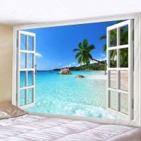 ❁ↂ♞ Wall Hanging Living Room Bedroom Window Natural Landscape Beach Large Wall Covering Decoration Tapestry Background Cloth Bedside