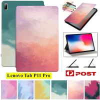 ขาตั้งพับได้เคสลายสีน้ำสดสำหรับ Lenovo Tab P11 Pro 2nd Gen 11.0 "11.2" 11.5 "Xiaoxin Pad Pro Plus 2022 2023 TB-J606F TB-J706F TB132FU TB138FC TB350XU หนัง PU กล่องกันกระแทกฝาพับแบบบาง