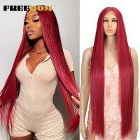 【jw】△✎☒ FREEDOM Synthetic Wig 38 Inch Deep Part Straight Ombre Pink Wigs Front