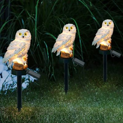 Garden Owl Animal Pixie Lawn Lamps Solar Powered LED Lights Ornament Garden Outside Waterproof Night Light Decoration