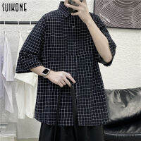 Suikone ิ ้ตผู้ชาย เสื้อเชิ้ตแขนสั้นผู้ชาย ทรงหลวม ทรงหลวม แขนห้าจุด เทรนด์เกาหลี เสื ้อ แฟชั่น