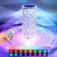 Romantic Crystal LED Night Light Bedroom Rose Projector Atmosphere Table Lamp Touch Adjustable USB/battery Novelty Lighting Night Lights