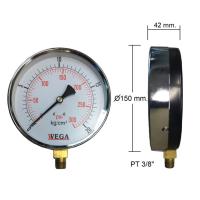 เกจวัดแรงดัน 6 นิ้ว เกลียวล่าง 3/8 WEGA pressure gauge เหล็ก ขนาดหน้าปัด 6 นิ้ว เกลียว PT 3/8 นิ้ว ออกด้านล่าง