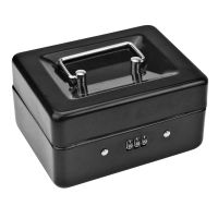 3X Durable Metal Coin Box with Locking Storage Tray - Small Coin Box with Combination Lock 15 x 12 x 7.7cm (Black)