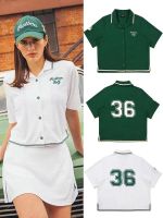 Korean Version Of Malbon Golf Clothing Ladies Cardigan Lapel Fashion Short Single-Breasted Short-Sleeved T-Shirt 23 New