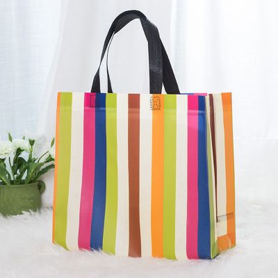 Non-woven Fabric Reusable Striped Shopping Bags Large Foldable Tote Grocery Clothes Storage Bag Travel Eco Friendly Bag