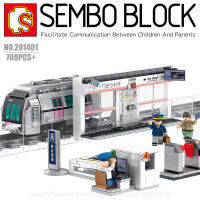 บล็อกตัวต่อสถานีรถไฟความเร็วสูง พร้อมมินิฟิกเกอร์ 3 ตัว SEMBO BLOCK 201401 จำนวน 709 ชิ้น