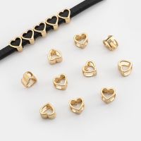 ┇ 10PCS Hollow Heart Shape Beads Slider Spacer Metal Spacers Charms for Leather Cord Jewelry Making DIY Bracelet Craft Accessories