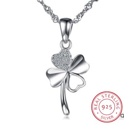 ✜☫✧ Cute Clover Style Crystal Pendants Necklace For Women Wedding Party Pure 925 Sterling Silver Lady Choker Necklaces Accessory