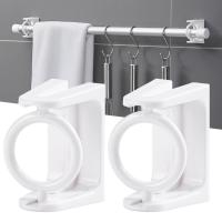 2 Pcs Punch-Free Adjustable Curtain Rod Holder Clamp Hooks Self Adhesive Clothes Rail Bracket 360 Rotation Triangle Ring Hooks