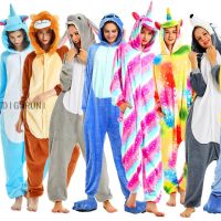 Totoro Unicorn Panda Tiger Onesies Adults Animal Pajamas Suit Warm Soft Sleepwear Onepiece Winter Pijama Flannel Cartoon Pyjamas