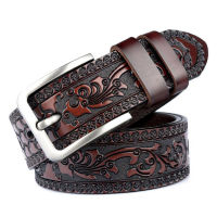 Western Flower Eagle Dragons Carved Men Leather Belt Retro Pin Buckle Men Jeans Causal Pants Belt