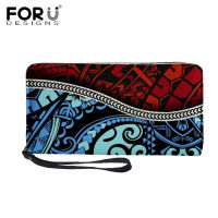 FORUDESIGNS Luxury Purse for Womens Polynesian Pattern Pu Leather Long Purse Ladies Coin Money Purse Card Case Phone Pocket