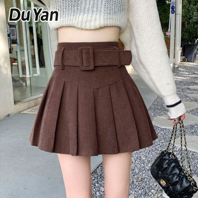 Du Yan With a belt pleated skirt thin short skirt anti-exposure A-line skirt outside the skirt women
