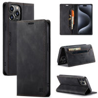 WindCase for iPhone 15 Pro Max 15 Plus Leather Case Vintage Flip Cover Stand Magnetic Closure Case