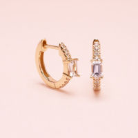 Grace Fine Jewelry ต่างหูห่วงทองแท้9K Pave Baguette with  White Sapphire Huggies