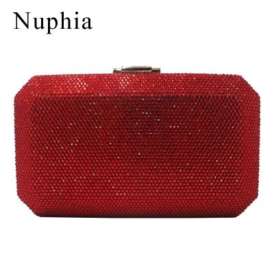 👝2023ใหม่ Nuphia ขนาดใหญ่ผู้หญิงสีแดงกระเป๋าถือคริสตัลและกระเป๋าคลัตช์ทรงกล่องกระเป๋างานราตรีสำหรับงานปาร์ตี้พรหม