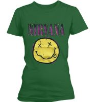 Nirvana Xerox Smiley Pink (Green) Womens Fitted T-Shirt