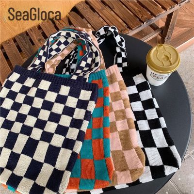 ✒ Seagloca Knitted Checkerboard Womens Leisure Tote Bag Large Capacity Portable No 826
