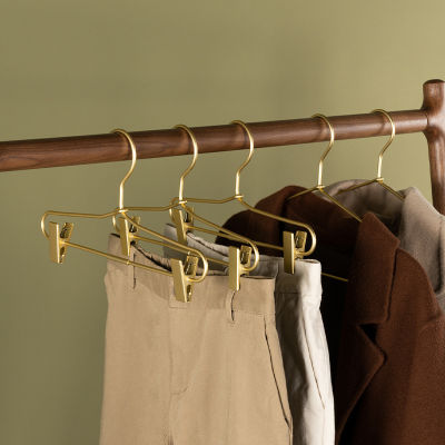 5pcs Pant Hangers with Adjustable Clips Non-Slip Trousers Hanger Metal Drying Rack Jean Skirt Storage Racks Wardrobe Organizer