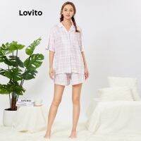 Lovito ชุดนอนลําลอง ลายสก๊อต คอปก ระบายอากาศ เรียบง่าย L26AD090 (สีชมพู)