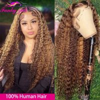 【LZ】๑✉☈  Highlight Water Wave Human Hair Wig Highlighted Curly Lace Front Wigs For Women Brazilian Lace Closure Wig Pre Plucked Cheap Wig