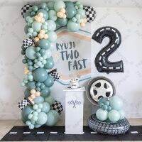 132PCS Run Fast Racing Car Teal Blue 40inch Black Line Number Birthday Party Doubled Latex Balloons Arch Garland Kit Boys Gifts Artificial Flowers  Pl