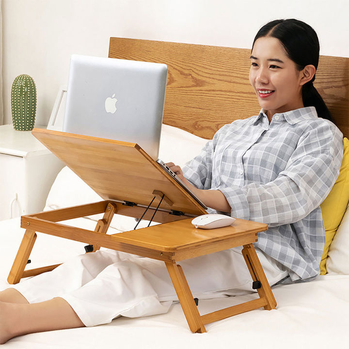 โต๊ะคอม-โต๊ะพับเก็บได้-โต๊ะวางโน๊ตบุ๊ค-ทำจากไม้ไผ่คุณภาพสูง-โต๊ะเขียนหนังสือ-adjustable-bamboo-computer-stand-laptop-desk-beautiez