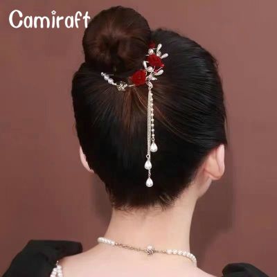 Camiraft กิ๊บติดผมหรูหรากิ๊ฟติดผมสไตล์จีนที่หนีบผมหางม้าสูงประดับมุกเพชร2023แฟชั่นวินเทจสำหรับเป็นของขวัญคริสต์มาสปีใหม่ผู้หญิงหญิงสาว