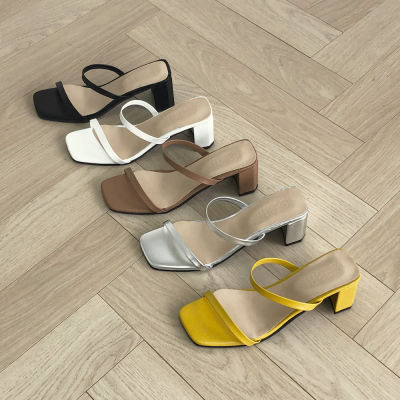 [ccomccomshoes] Carrie Two Strap Mule Slipper Heel (6 cm), 3 colors (Lemon, Brown, Silver), 6 sizes, Korean Style Summer Mule, K-Fashion