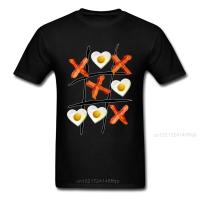 Bacon Tic Tac Toe Novelty Cartoon T-Shirt For Men Heart Shaped Egg Print Male Fitness Cotton T Shirt Unique Top Tees 【Size S-4XL-5XL-6XL】