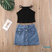 AQQ-Toddler Kids Baby Girls Summer Crop Tops + Denim Skirt Dress Outfits Set Clothes