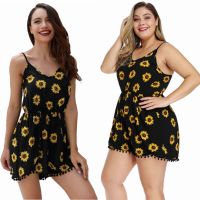 COD DSFERTEREERRE 【S-4XL】Plus Size Women Summer Sleeveless Rompers Floral Hollow Out Playsuits Jumpsuit