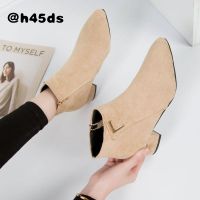 Womens Shoes 2022 Autumn and Winter New All-match Thick Heel Suede Womens Boots Winter Short Boots Pointed Toe Low Heel Side Zip Naked Boots Ankle Boots Women