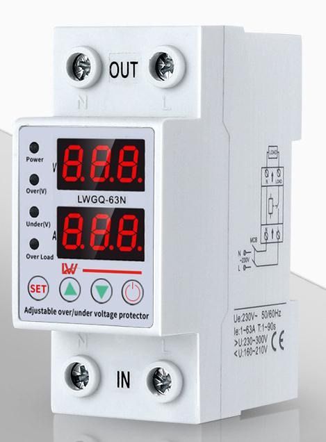 t-home-อุปกรณ์ป้องกันไฟตก-ไฟเกิน-กระแสเกิน-1-63a-230v-ac-ปรับตั้งค่าแรงดันสูงตำ่-ค่ากระแส-หน่วงเวลา-เองได้-voltage-amp-protector