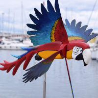 Parrot Pinwheel Windmill Wind Spinner Art Sculpture Pastoral Art Sculpture Animal Outdoor Garden Lawn Decorations