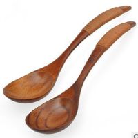 ▤◙﹊ 18cm Natural Wood Long Handled Rice Soup Cooking Spoons Big Ladle Hot Pot Spoon Wood Spoon Tableware Tools Kitchen Accessories