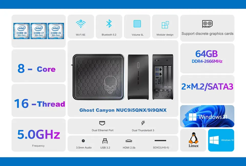 Intel NUC 9 NUC9i9QNX Ghost Skull Canyon Core i9-9980HK Home and