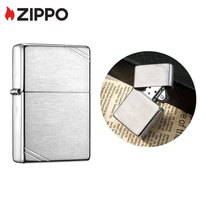 zippo-vintage-brushed-chrome-windproof-pocket-lighter-with-zippo-logo-zippo-230-ไฟแช็กไม่มีเชื้อเพลิงภายใน