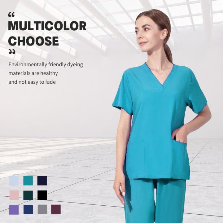 ชุดขัดเครื่องแบบสำหรับทุกเพศหลากสีสำหรับผู้หญิงชุดชุดเครื่องแบบทำงานโรงพยาบาลหมอพยาบาลสำหรับผู้หญิง