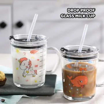 Glass Water Cup Creative Milk Cup Coffee Cup With Lid Scale Straw Cup Big  Belly Breakfast Cup Glass Cup With Handle And Lid