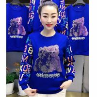 Explosive new fashion hot diamond letter cartoon bear pattern loose pullover sweater middle-aged and elderly womens top DG