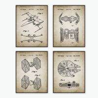 S สิทธิบัตร Wall Art พิมพ์ Millennium Falcon ยานอวกาศภาพวาดผ้าใบ Tie Fighter Rebel X-Wing โปสเตอร์ Sci-Fi ตกแต่งใหม่