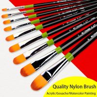 3pcs High Quality Nylon Hair Filbert Artist Brush Black Copper Tube Wood Hand for Watercolor Gouache Acrylic Oil Painting Paint Tools Accessories