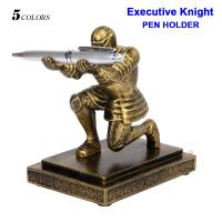 Executive Knight Pen Holder with Helmet Bronze Statue Pen Holder Home Decoration Wearing Armor Hero Knight Pen Holder Ornaments