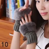 Women Gloves Winter Faux Rabbit Fur Gloves Arm Warmer Fingerless Wrist Gloves Knitted Mitten