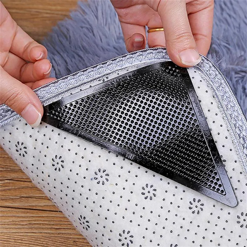 8Pcs Mat Rug Grippers Anti-Slip Patch Reusable Washable Carpet Corners Pad  Self-Adhesive Tape Gripper