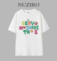 NUZIRO เสื้อยืดแขนสั้นสำหรับผู้หญิง,แฟชั่นเกาหลีพิมพ์ลายกราฟฟิตี้ทรงหลวมลำลอง