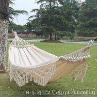 hyfvbu△  Outdoor Tassel Hammock Thickening Bed for Backyard PorchHikingCampingTravel Soft Woven Cotton Fabric